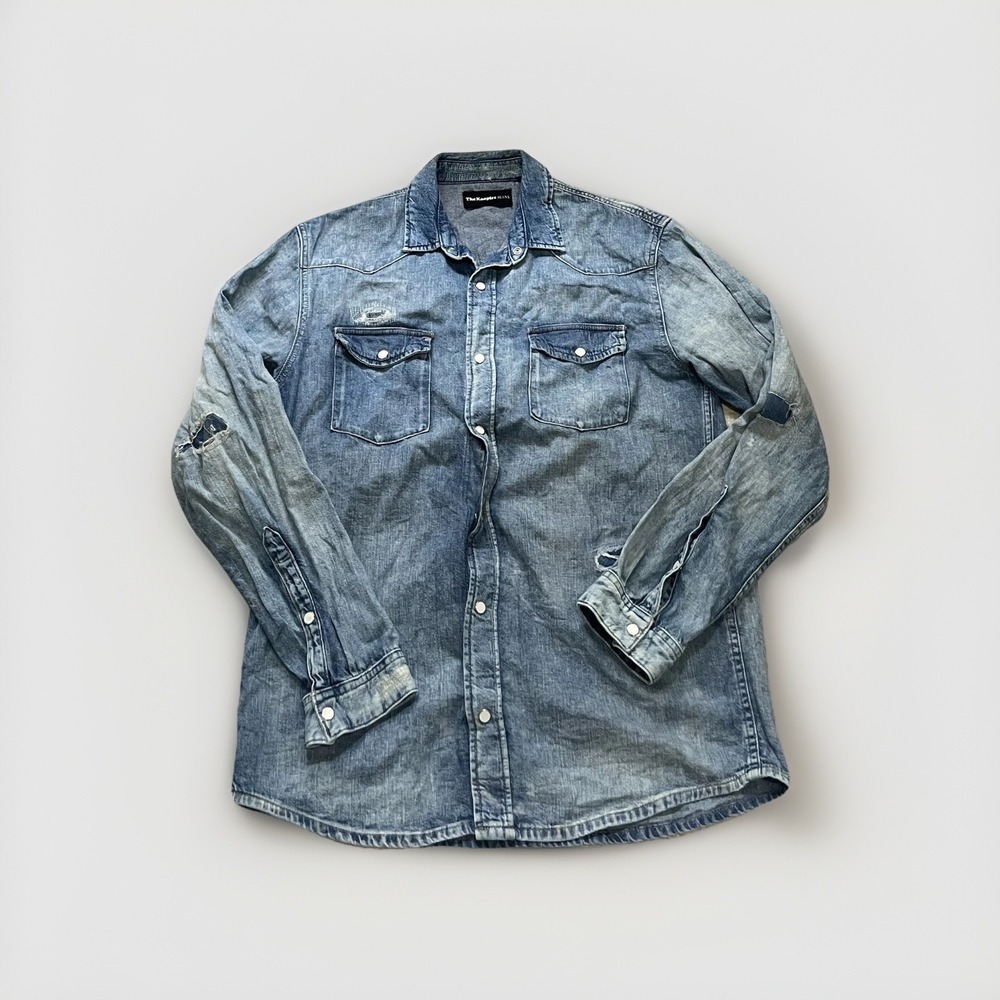 The Kooples jeans distressed denim button down shirt size‎ Medium